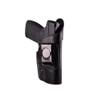 Black Leather Locking IWB Holster front profile showing inside waistband concealed carry design with retention lock
