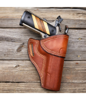 Brown Leather Avenger OWB Holster – front angle view – molded full grain leather holster with reinforced belt slot