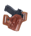 Brown Leather Combat Master Holster with molded OWB profile and dual belt slots
