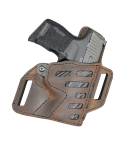 Brown Leather Hybrid OWB Holster With Reinforced Spine showing layered leather construction and belt slide slots
