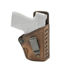 Brown Leather IWB Holster With Belt Clip distressed brown leather holster with raised backing and metal clip