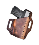 Brown Leather OWB Holster With Flex Vent showing vented leather body and belt slide slots
