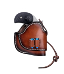 Brown leather OWB holster with ammo loops front view and retention strap