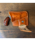 Brown Leather Pocket Holster With Ammo Pouch – front view – smooth stained vegetable tanned leather
