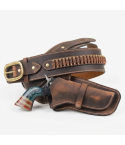Brown Western Leather Revolver Holster Belt with Cartridge Loops – full product set – brown leather belt, holster, brass buckle, and cartridge loops