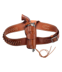 Brown Western Leather Revolver Holster Belt with Cartridge Loops – full product set – brown leather belt, holster, cartridge loops, and thigh tie lace