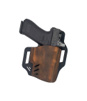 Brown Black Leather Optics Ready OWB Holster – front view showing two tone leather body and belt slot cutouts