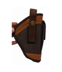 Brown Nylon Pistol Cover Holster held in hand front view