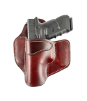 Burgundy Leather OWB Pancake Holster front view with molded leather body and wide belt wings