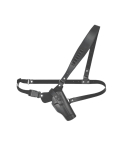 Chest holster with adjustable shoulder and waist harness laid flat