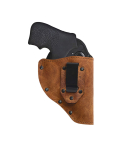 Crazy Horse Leather Clip Holster front view with metal belt clip
