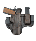 Dark Brown Leather Dual Carry Holster With Mag Pouch showing molded leather body and spare magazine carrier.