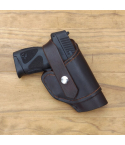 Dark Brown Leather Thumb Break Holster with snap retention strap and stitched belt loop
