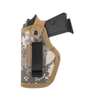 Green Digital Camouflage Nylon IWB OWB Holner front view with metal clip and retention strap