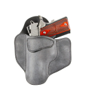 Grey Leather OWB Pancake Holster angled view showing belt wing design