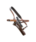 Havana Brown Leather Chest Holster With Harness – angled view showing holster, shoulder strap, and torso strap assembly