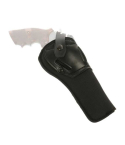 Hybrid switchback OWB revolver holster front view showing retention strap
