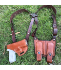 Tan Leather Horizontal Shoulder Holster – Double Mag, OWB Convertible