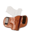 Leather double clip IWB holster front view showing dual metal clips and molded profile