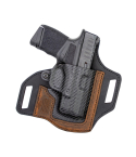 Leather Hybrid OWB Holster front view showing molded shell and leather backing
