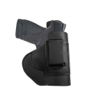 Leather IWB holster front view showing clip on attachment and molded profile