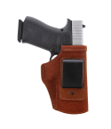 Leather IWB Holster With Neutral Cant in natural finish main view with belt clip