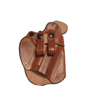 Leather IWB hunting holster front view with molded body and retention screw