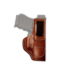 Tan leather IWB tuck holster with comfort tab and spring steel belt clip