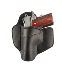 Leather OWB Pancake Holster – black leather left hand view – close riding pancake profile