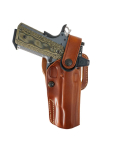 Brown Leather Strongside Crossdraw Belt Holster with retention strap molded design