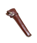 Leather Target Revolver Holster full view with long body and strap retention
