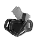 Leather Tri Slot Universal Holster Black Leather Front View With Thumb Break