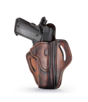 Premium Steerhide Leather OWB Belt Holster front view showing molded leather body and open top carry design.