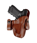 Russet belt slide concealment holster front view showing dual belt loops and open top design