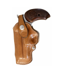 Tan Leather Belt Loop Holster – front view – smooth lined leather holster with retention strap