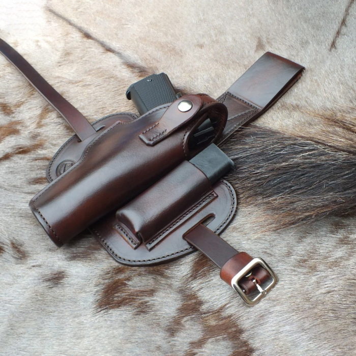 1911 Drop Thigh Leather Holster with Extra Magazine Pouch