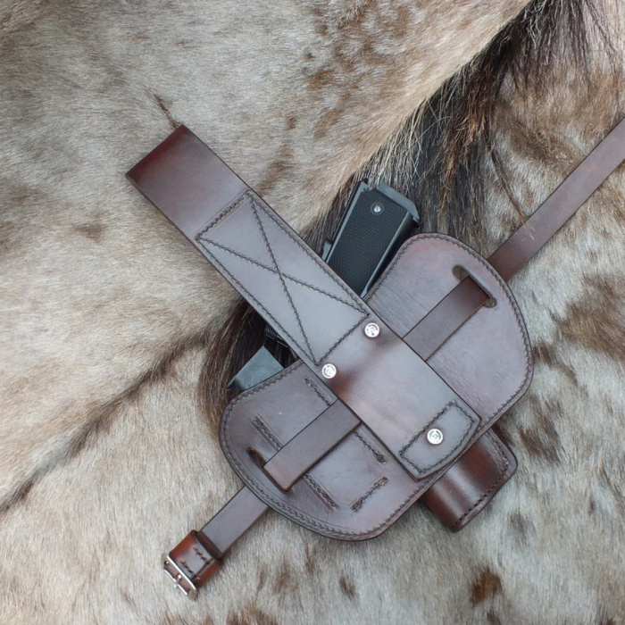 1911 Drop Thigh Leather Holster with Extra Magazine Pouch