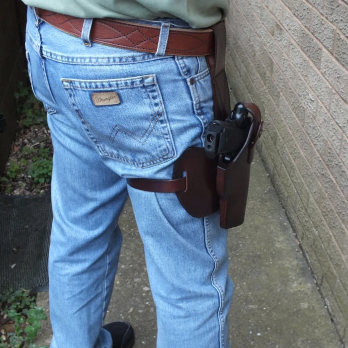 1911 Drop Thigh Leather Holster with Extra Magazine Pouch