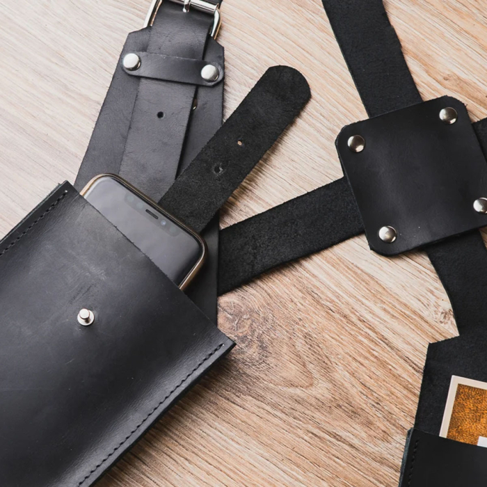 Adjustable Leather Chest Harness for Men – Handmade Festival Harness with Dual Pockets & Tactical Shoulder Holsters 