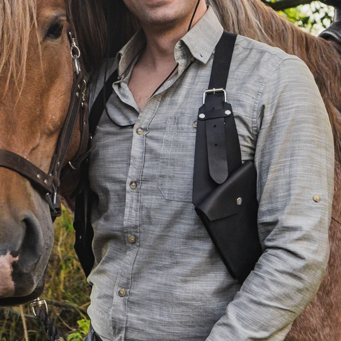 Adjustable Leather Chest Harness for Men – Handmade Festival Harness with Dual Pockets & Tactical Shoulder Holsters 