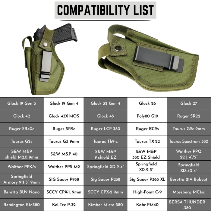 Army Green Nylon IWB OWB Holster With Mag Pouch