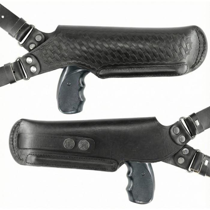 Black Basketweave Leather Shoulder Holster With Mag Pouch