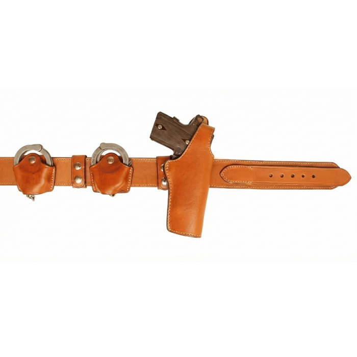 Leather Police Duty Belt Rig with Holster and Magazine Pouches
