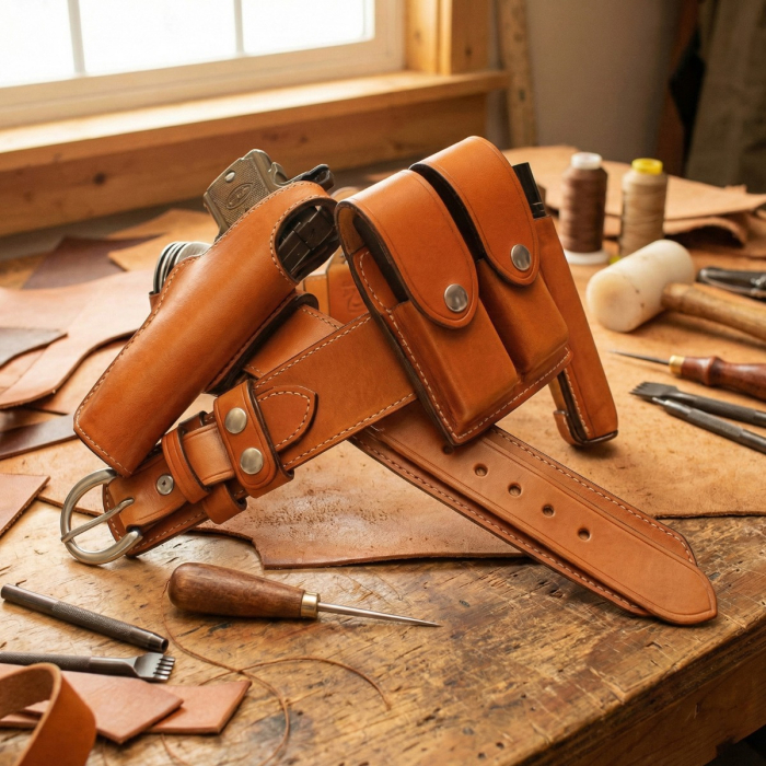 Leather Police Duty Belt Rig with Holster and Magazine Pouches