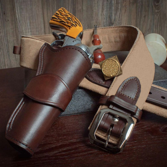 Big Jake Leather Gun Belt With Bullet Loops - Open Top OWB Leather Western Holster