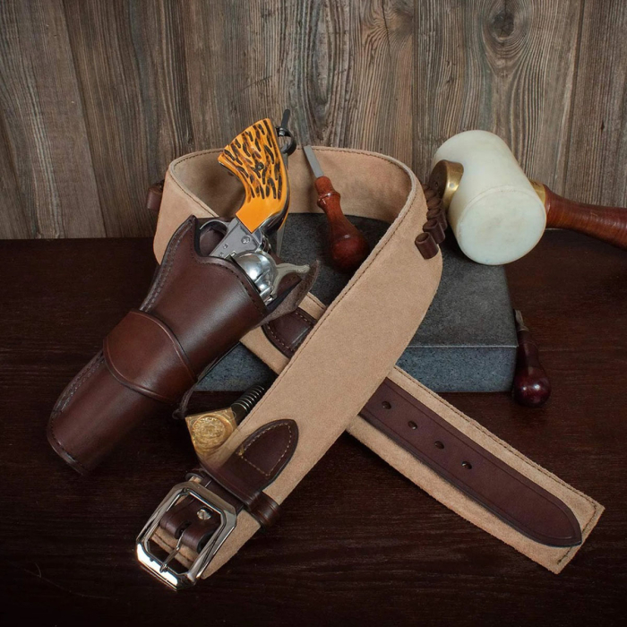 Big Jake Leather Gun Belt With Bullet Loops - Open Top OWB Leather Western Holster