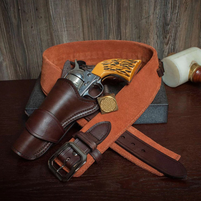 Big Jake Leather Gun Belt With Bullet Loops - Open Top OWB Leather Western Holster