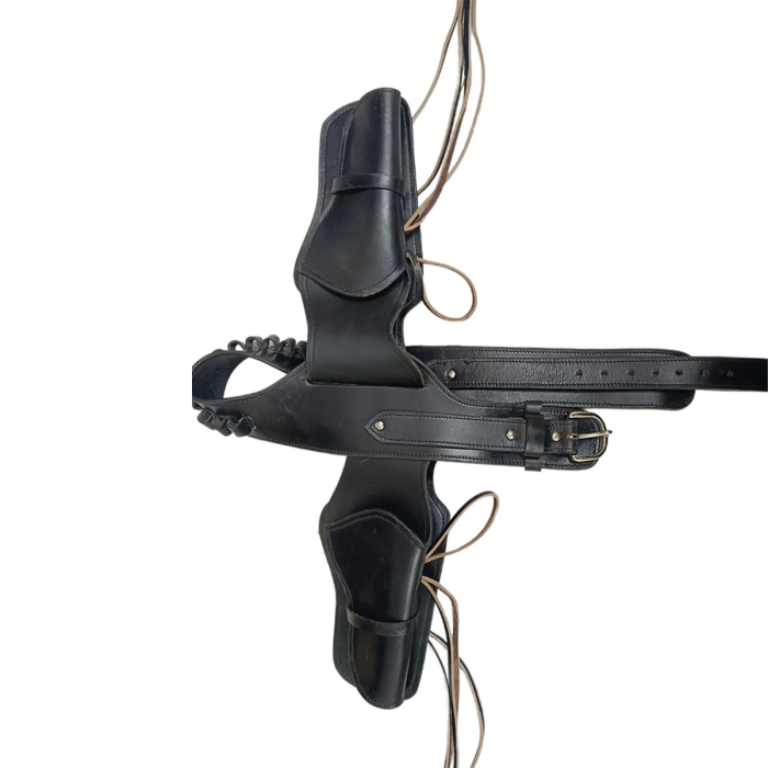 Black Leather Double Revolver Holster Belt Set