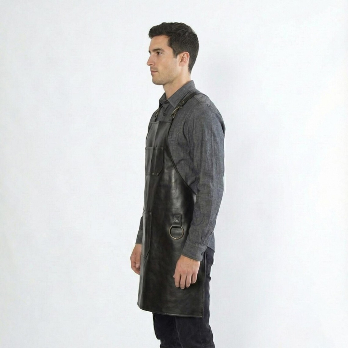 Black Leather Bartender Work Apron