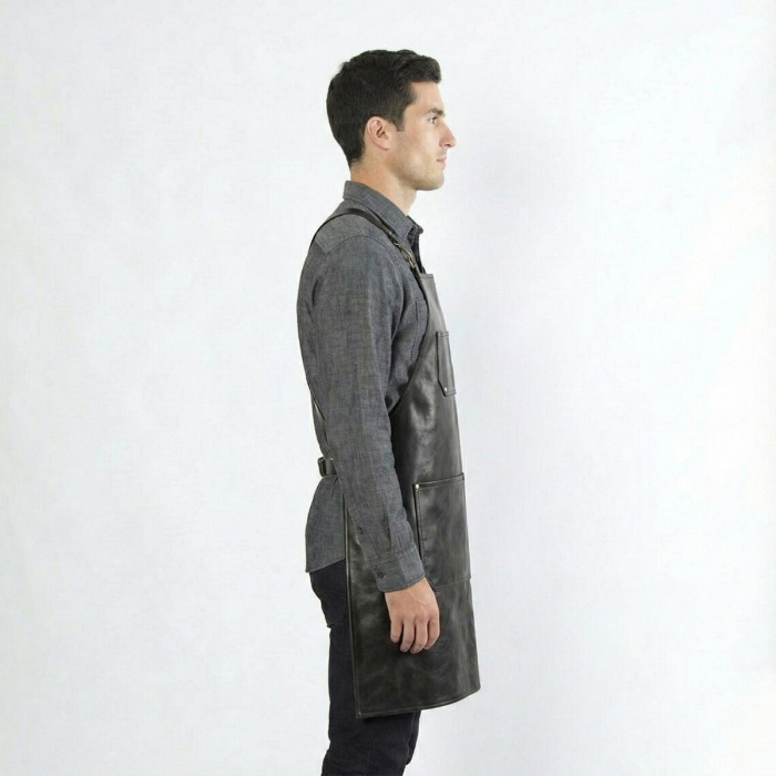 Black Leather Bartender Work Apron